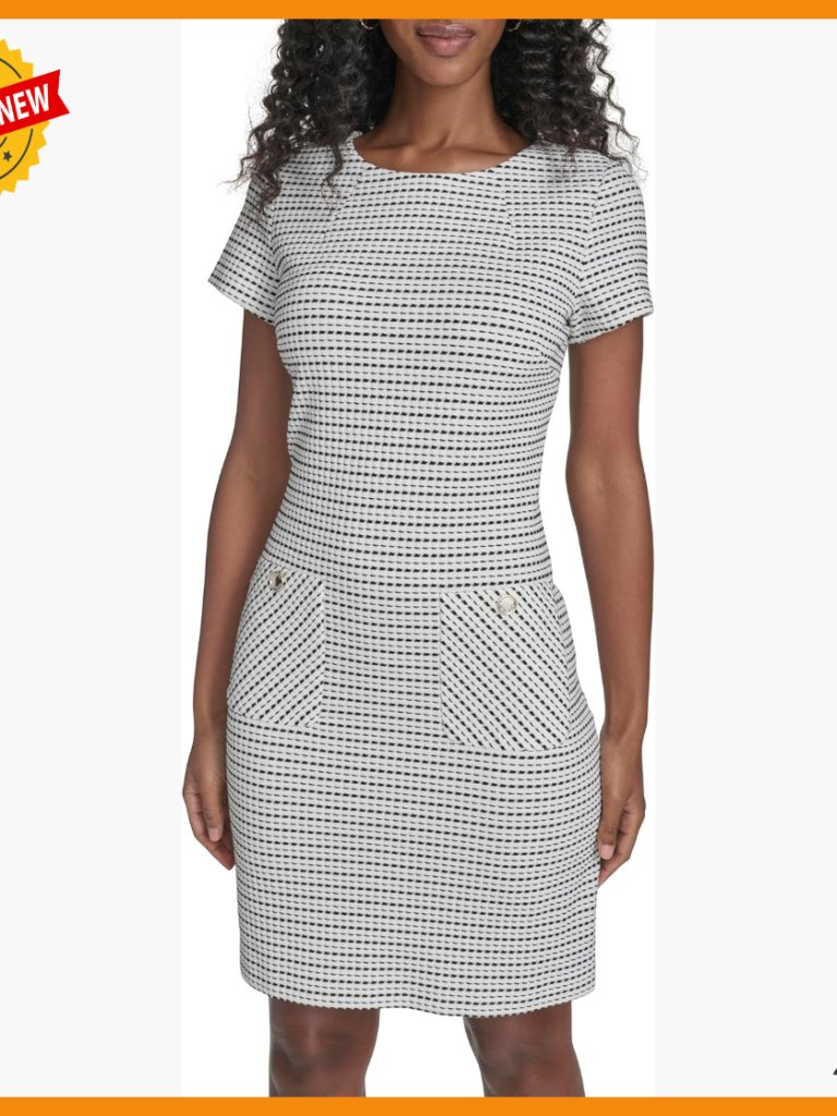 Cap Sleeve Striped Knit Shift Dress, Polyester Blend, Travel Ready
